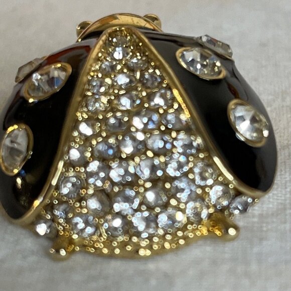 Ann Taylor Ladybug Pin Brooch Gold Tone Black Enamel Clear Rhinestone Vintage - Picture 5 of 8